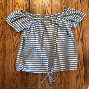 Madewell off the shoulder blue shirt, worn twice, like new